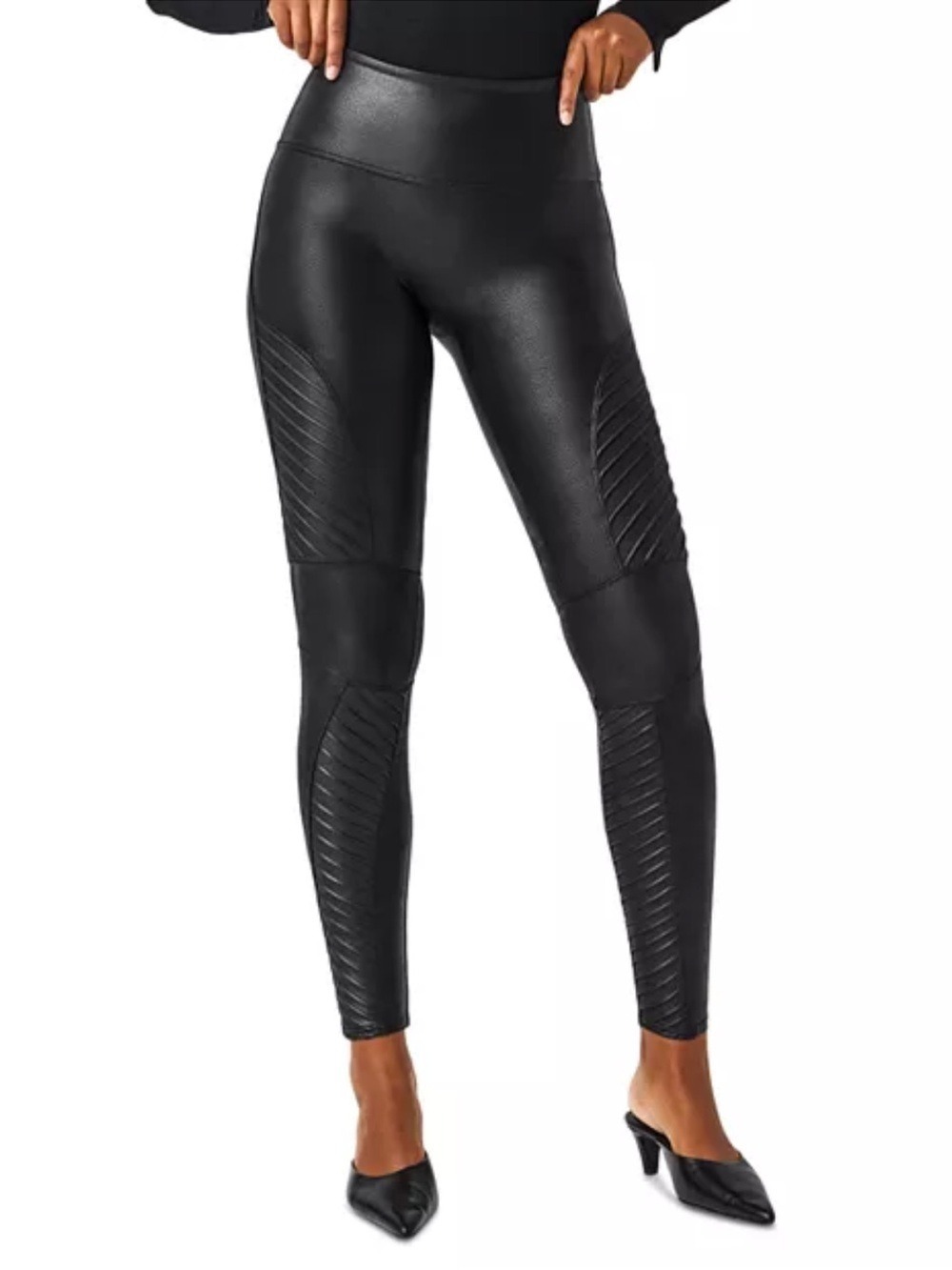 SPANX Very Black Faux Leather Moto-Detail Leggings